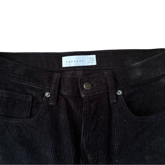 TOPSHOP Wide Rib Corduroy Taper Pant Sz 26X30 High Waisted Black 100% Cotton - Picture 2 of 6